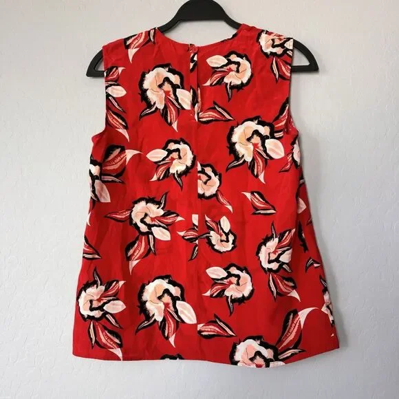 Diane Von Furstenberg Medium Red Floral 100% Silk Sleeveless Blouse‎ - Picture 2 of 5
